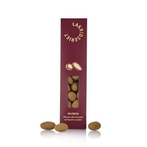 Lakridseriet, Valencia, mandler m/chokolade lakrids med citrus, ca. 170 g. 