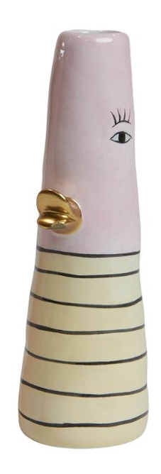 Speedtsberg, Vase med ansigt og gylden n�se, rosa/gul, D5 x H16 cm. 2
