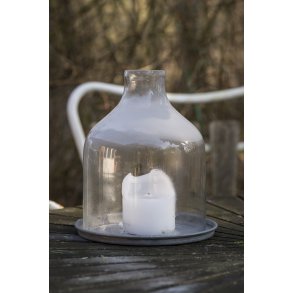 Ib Laursen, Lysbakke med kant, gr, 19,5 cm.