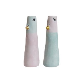Speedtsberg, Vase med ansigt og gylden nse, rosa/aqua, D5 x H16 cm.