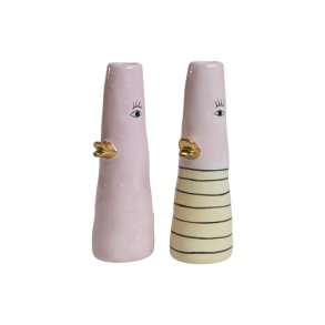 Speedtsberg, Vase med ansigt og gylden nse, rosa/gul, D5 x H16 cm.