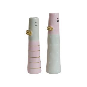 Speedtsberg, Vase med ansigt og gylden nse, rosa/aqua, 18 cm.