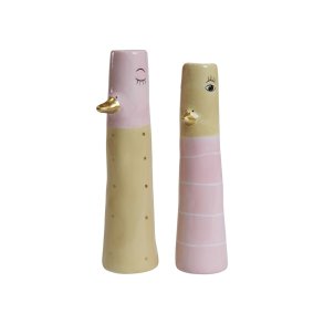 Speedtsberg, Vase med ansigt og gylden nse, rosa/gul, 18 cm.