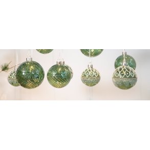 La Vida, Julekugle med blgemnster, LED (6H timer), grn