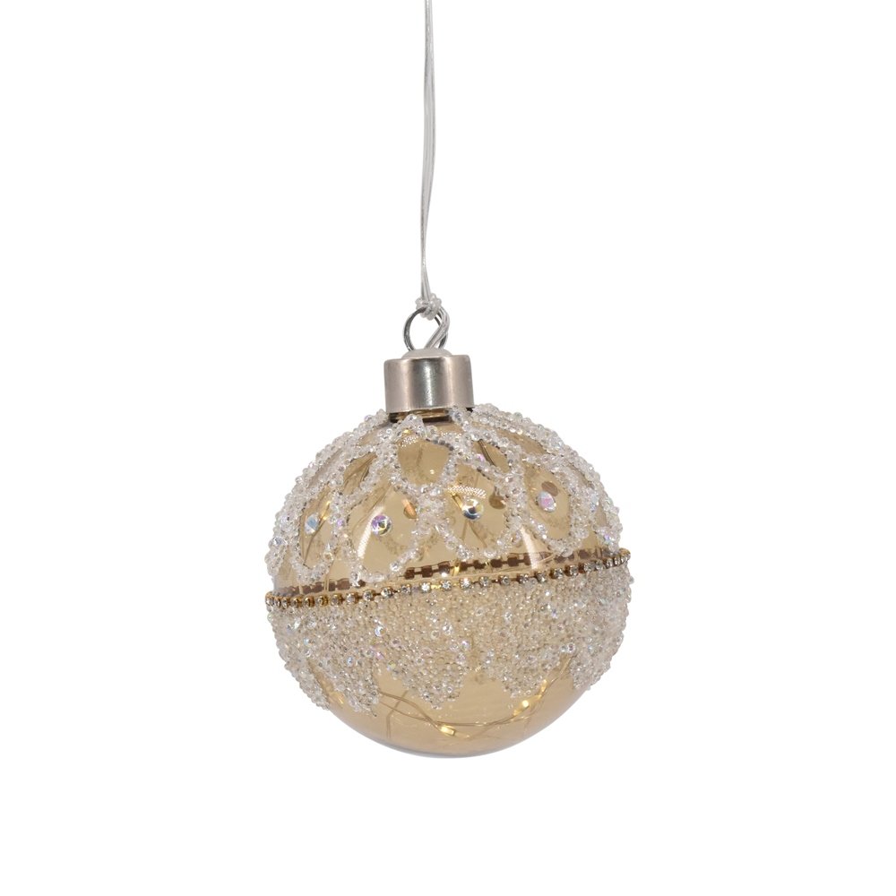 La Vida, Julekugle med rhinsten, LED (6H timer), latte