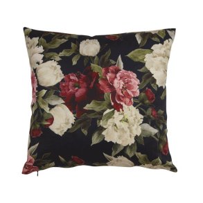 Fondaco, Pudebetrk med blomster, Sort, 45 x 45 cm.