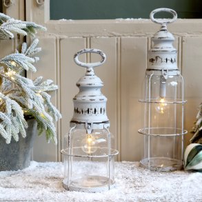 Chic Antique, Fransk stald lanterne med gitter inkl. pre og timer, antique hvid