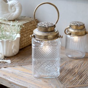 Chic Antique, Fransk Staldlanterne inkl. p�re & timer, antique messing, H23 cm