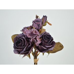 DEKO FLORALE, Buket med roser/hortensia, 32 cm., Lilla