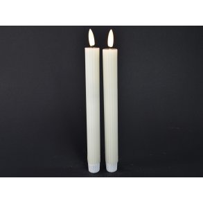 DEKO FLORALE, Kronelys med riller (24 cm.) LED, cream, 2 stk.