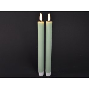 DEKO FLORALE, Kronelys med riller (24 cm.) LED, lyse grn, 2 stk.