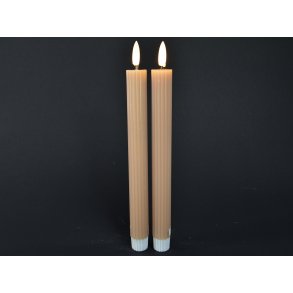 DEKO FLORALE, Kronelys med riller (24 cm.) LED, coffee, 2 stk.