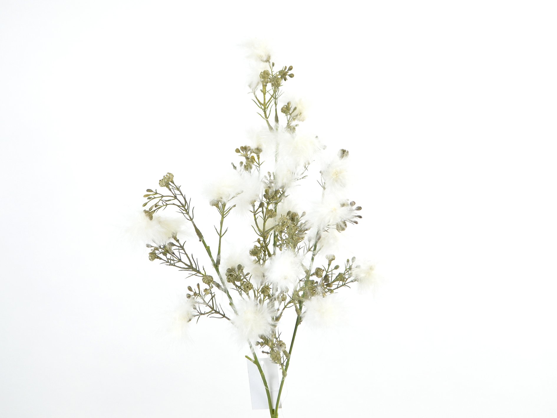 DEKO FLORALE, Kunstig gren med br hvidt hr, 68 cm, hvid