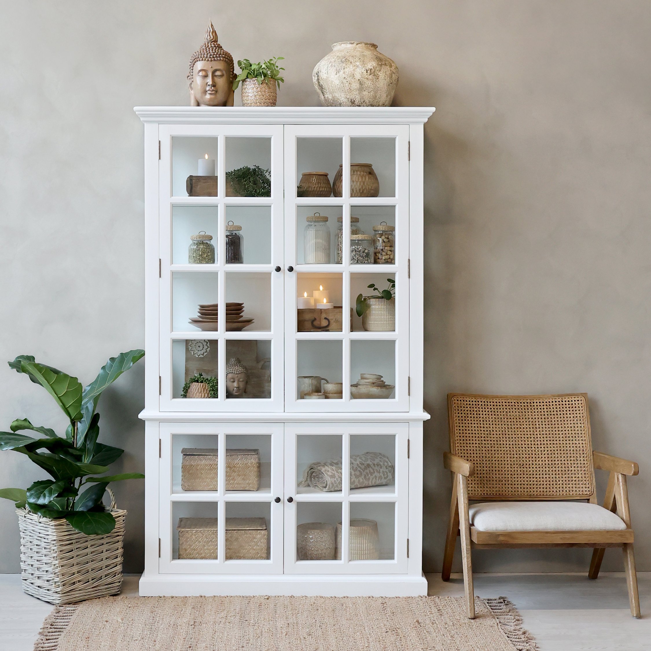 Chic Antique, Marseille Vitrineskab m. 4 lger & hylder, hvid
