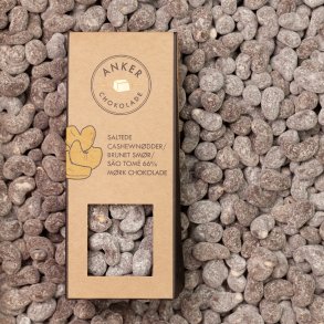Anker Chokolade, Cashewn�dder i brunet sm�r, flormelis og 66% m�rk chokolade