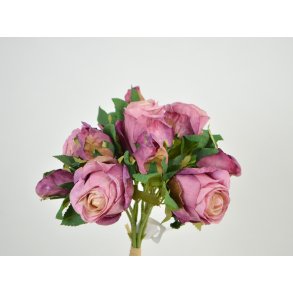 DEKO FLORALE, Buket med 5 roser, 37 cm., Lilla/lyserd