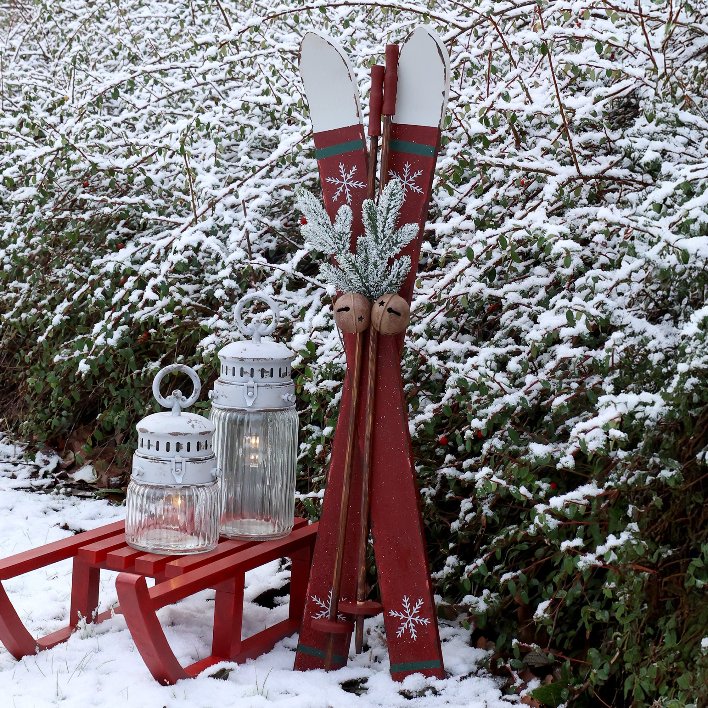 Chic Antique, Vintage Ski med stave, antique cherry