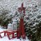 Chic Antique, Vintage Ski med stave, antique cherry