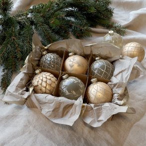 Chic Antique, Julekugler i ske med 6 stk., champagne