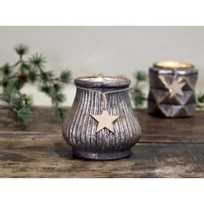 Chic Antique, Fyrfadsstage med stjerne (H10 cm.), antique mocca