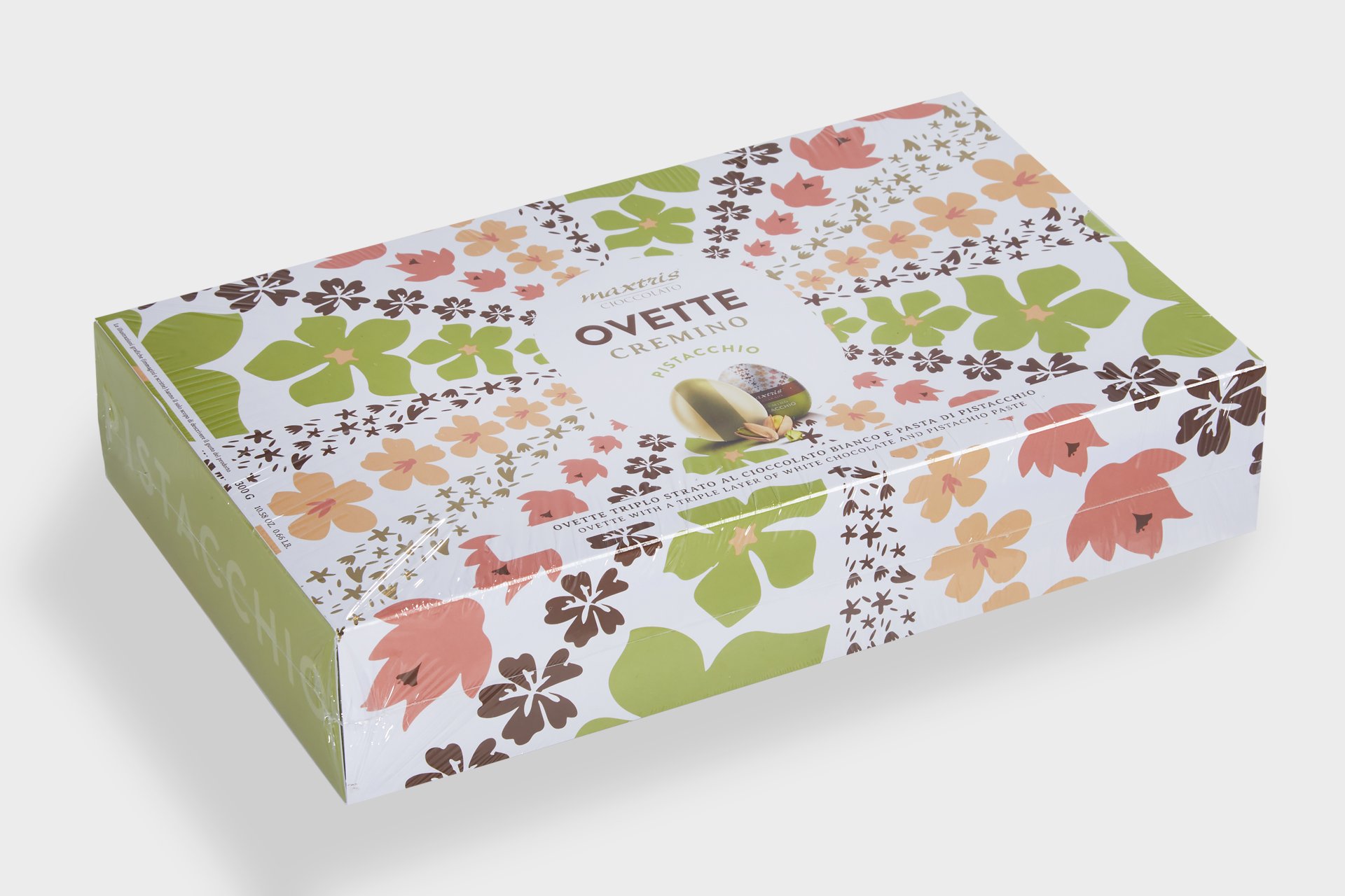 Lowin, Chokolade i �ske, Hvid chokolade med pistacie, 300g.