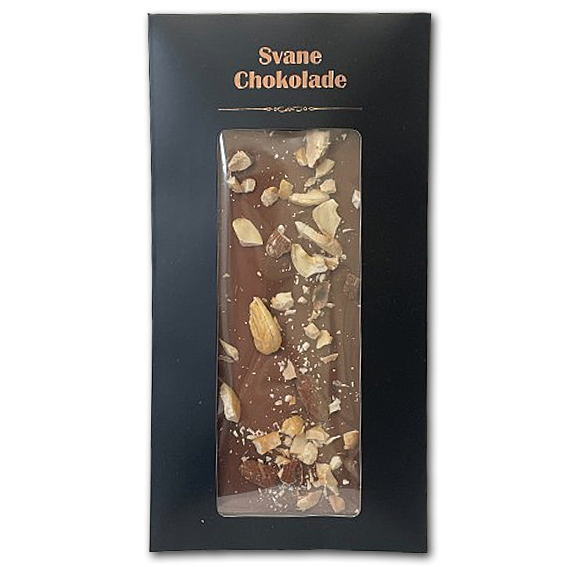 Svane Chokolade, Lys Chokolade med Blandede n�dder, 70 g. 
