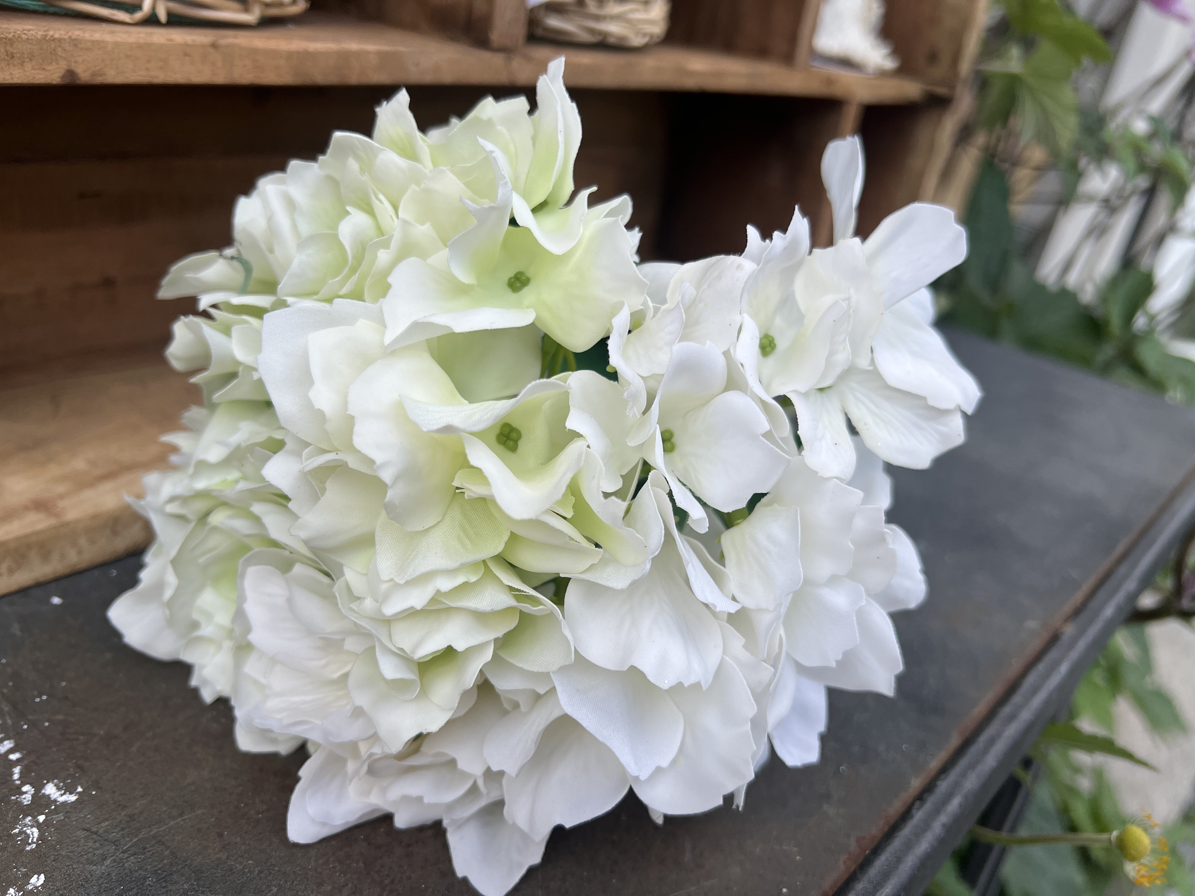DEKO FLORALE, Kunstig hortensia, 46 cm, grn/hvid, real touch