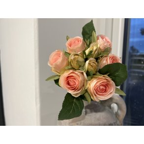 DEKO FLORALE, Blomsterbuket med 9 stk. roser, 23 cm., lyserd