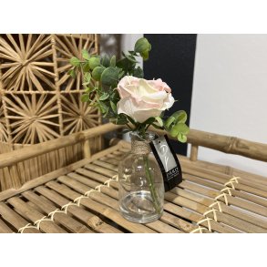 DEKO FLORALE, Buket med rose og eucalyptus, 22 cm, lyserd