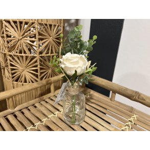 DEKO FLORALE, Buket med rose og eucalyptus, 22 cm, hvid