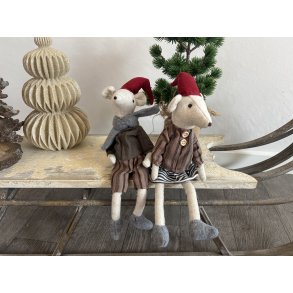 Chic Antique, Asger & Agnes Julemus siddende, st med 2, 38 cm hj