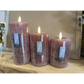 DEKO FLORALE, Bloklys LED, Brun, 7,6 cm. i diameter