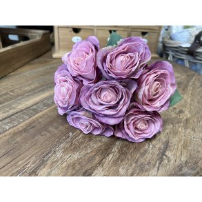 DEKO FLORALE, Blomsterbuket med 7 stk. roser, 34 cm., lilla