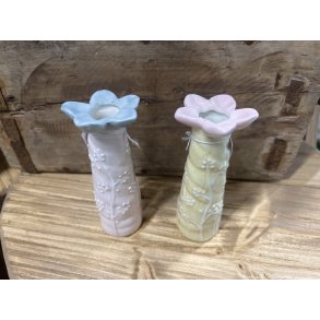 Speedtsberg, Vase med blomst, D5x12cm. (gul/lyserd)