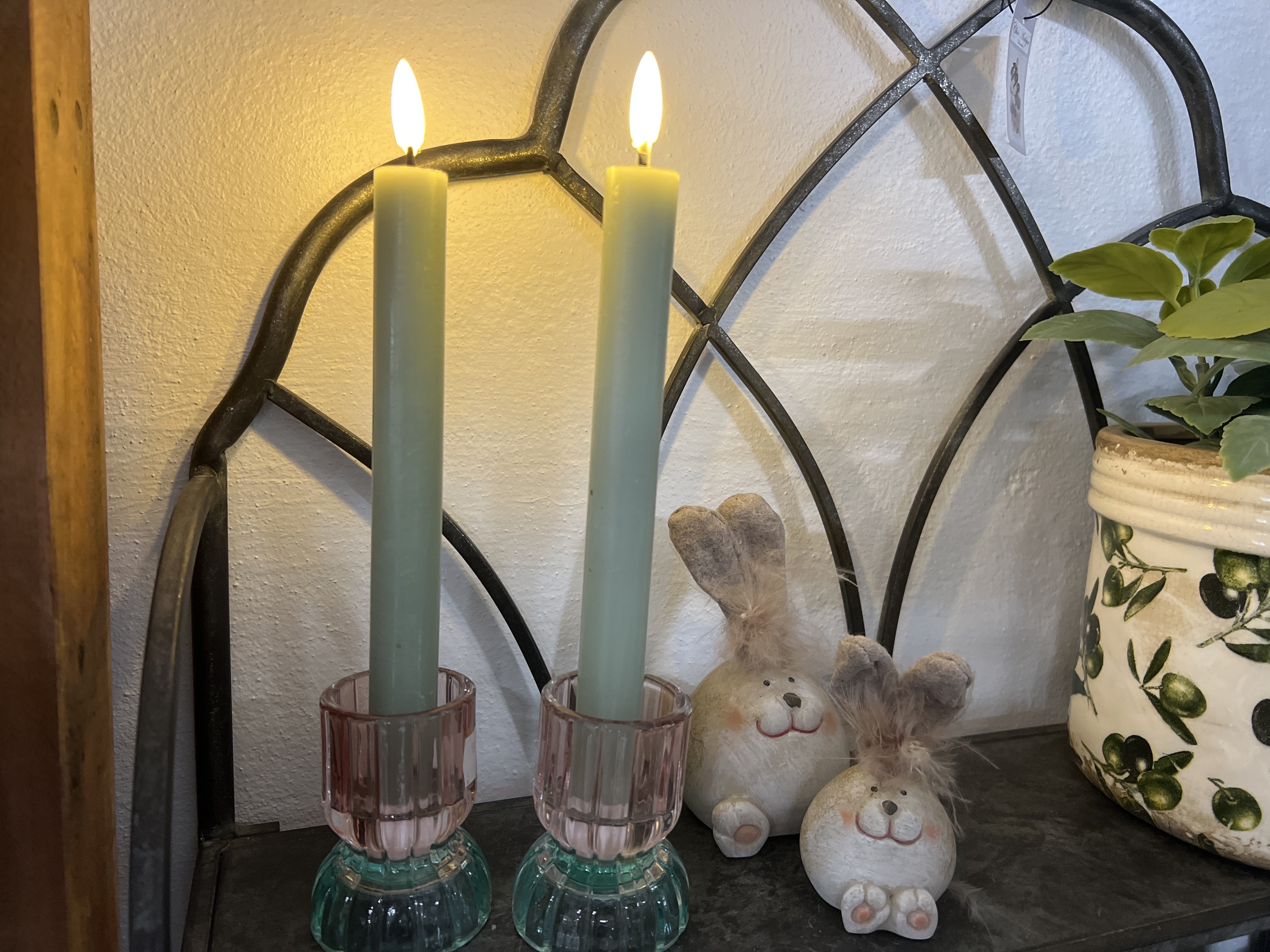 DEKO FLORALE, Kronelys (24 cm.) LED, lyse grn, 2 stk., 2. sortering