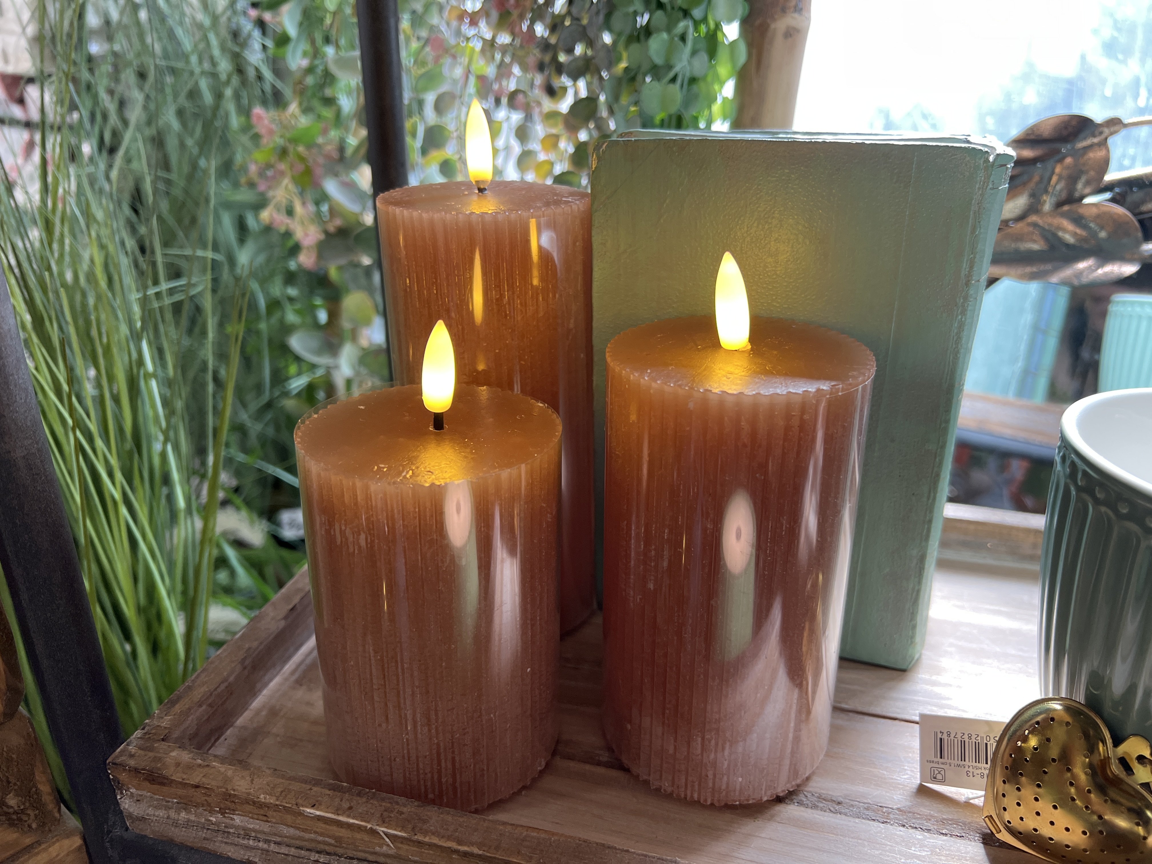 DEKO FLORALE, Bloklys LED, brun, 7 cm. i diameter