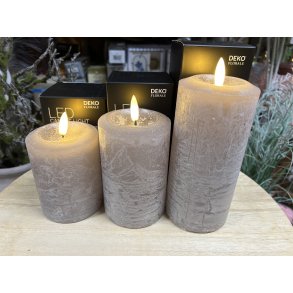 DEKO FLORALE, Bloklys LED, mrk gr, 7,6 cm. i diameter