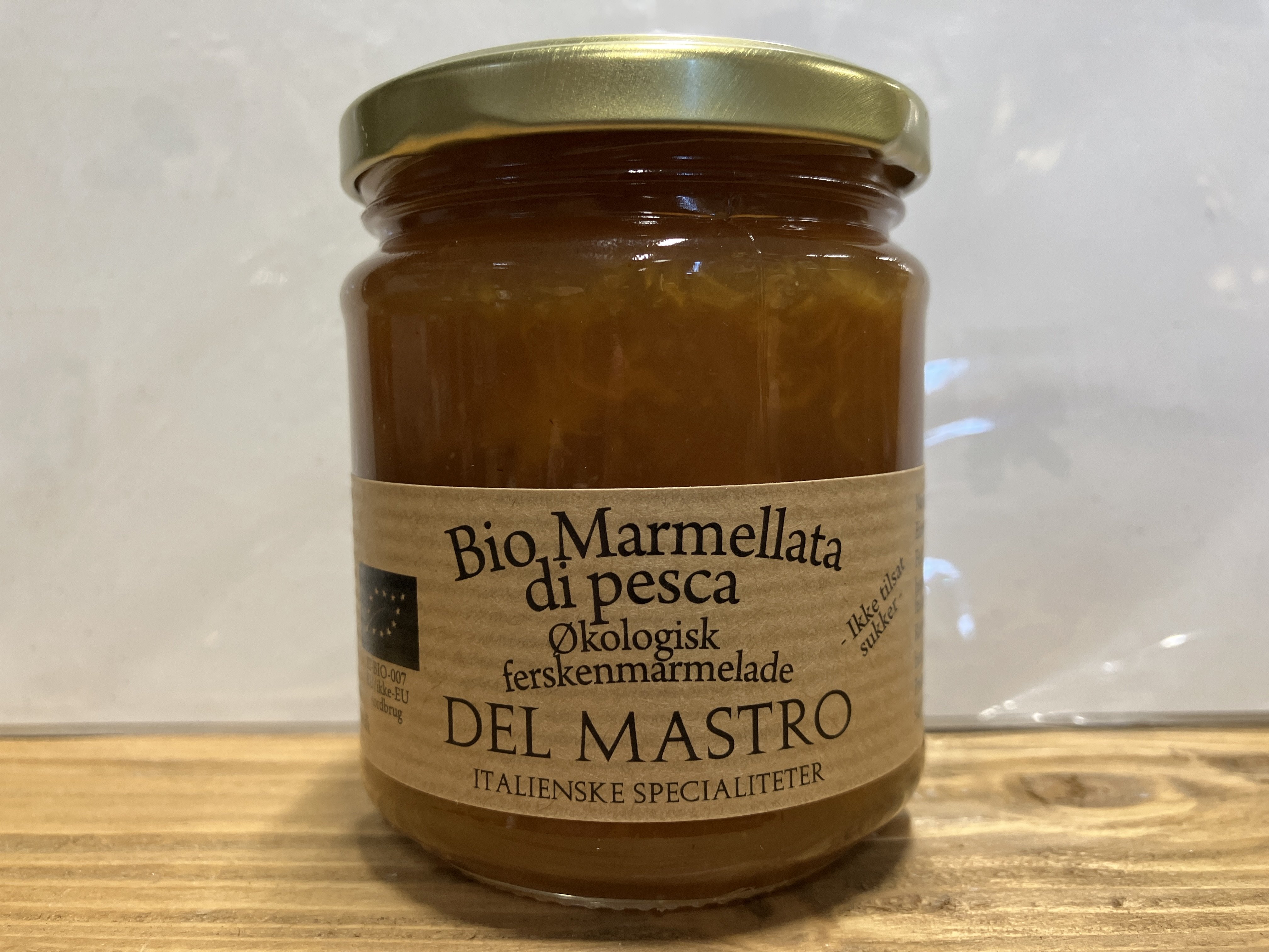 DEL MASTRO, kologisk Fersken Marmelade, ikke tilsat sukker, 210g.