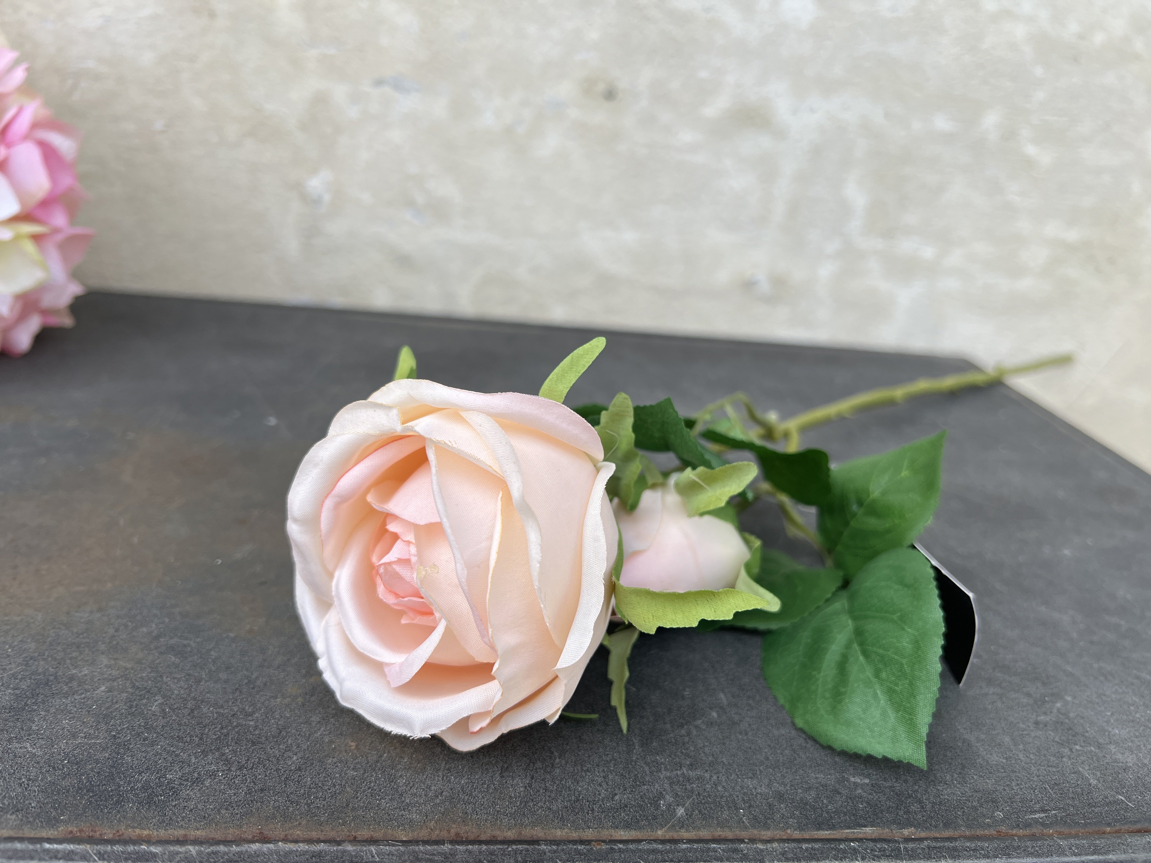 DEKO FLORALE, Rose, 1 blomst, 1 knop, 42 cm, fersken