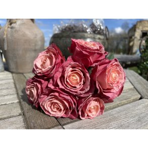 DEKO FLORALE, Blomsterbuket med 7 stk. roser, 34 cm., lilla/lyserd
