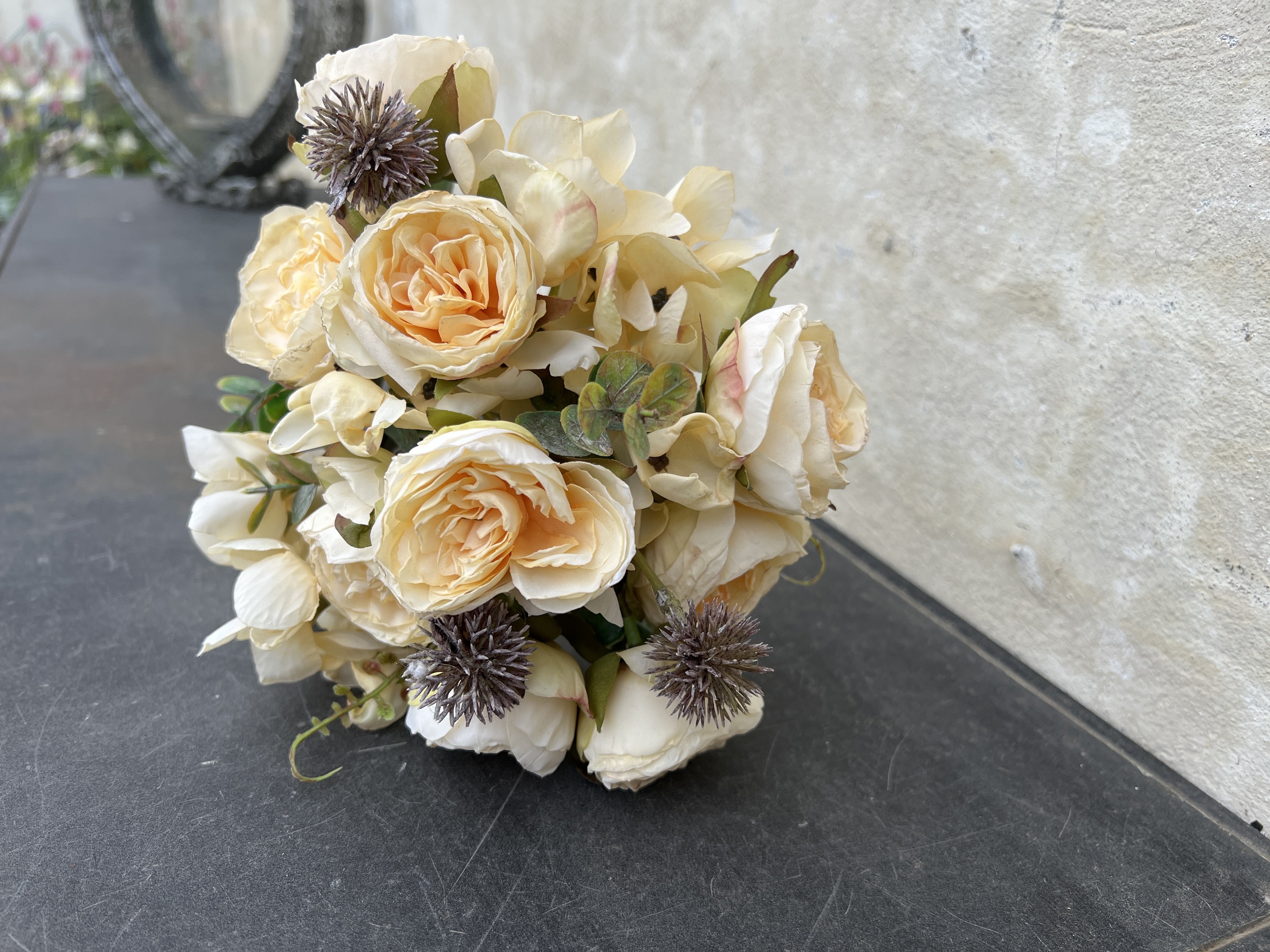 DEKO FLORALE, Blomsterbuket med rose, 33 cm., cream