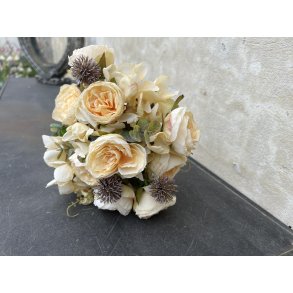 DEKO FLORALE, Blomsterbuket med rose, 33 cm., cream