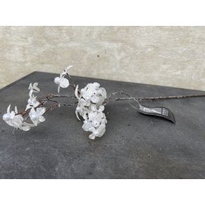 DEKO FLORALE, Kunstig gren med hvide blomster og glitter