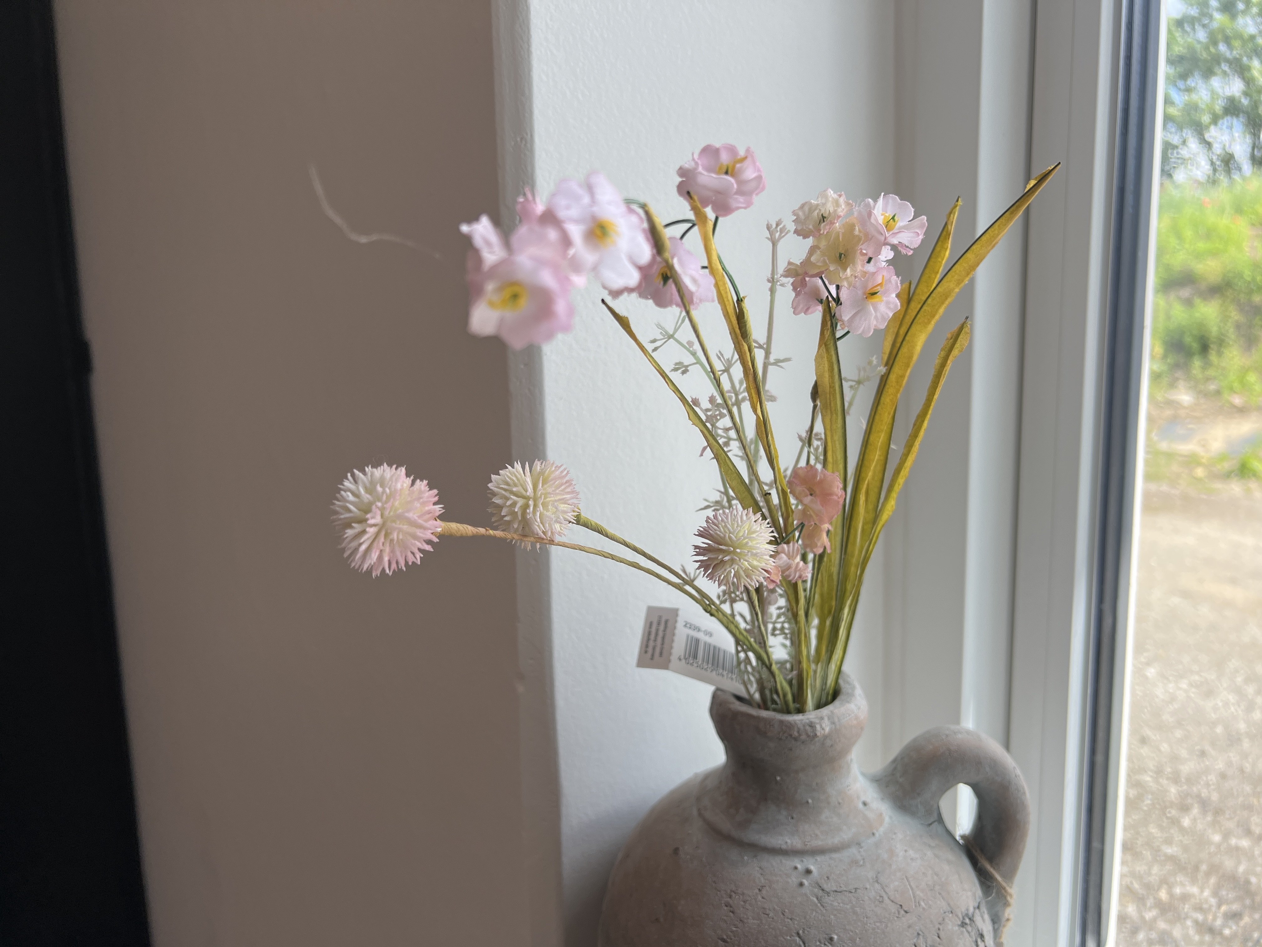 DEKO FLORALE, Buket med blomst/grs, 52 cm, lyserd