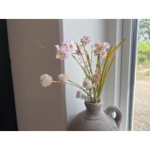 DEKO FLORALE, Buket med blomst/grs, 52 cm, lyserd