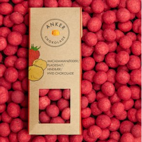 Anker Chokolade, Macadamiandder med hvid chokolade, salt og hindbr